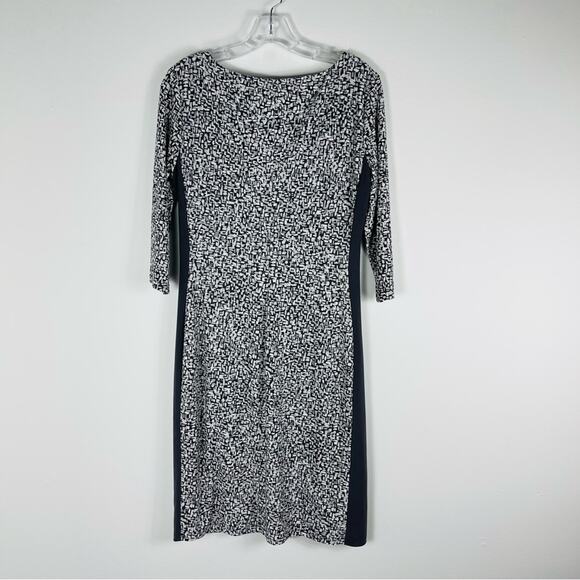 Ralph Lauren grey white stretch geometric half sleeve ruched midi dress medium - Picture 5 of 6
